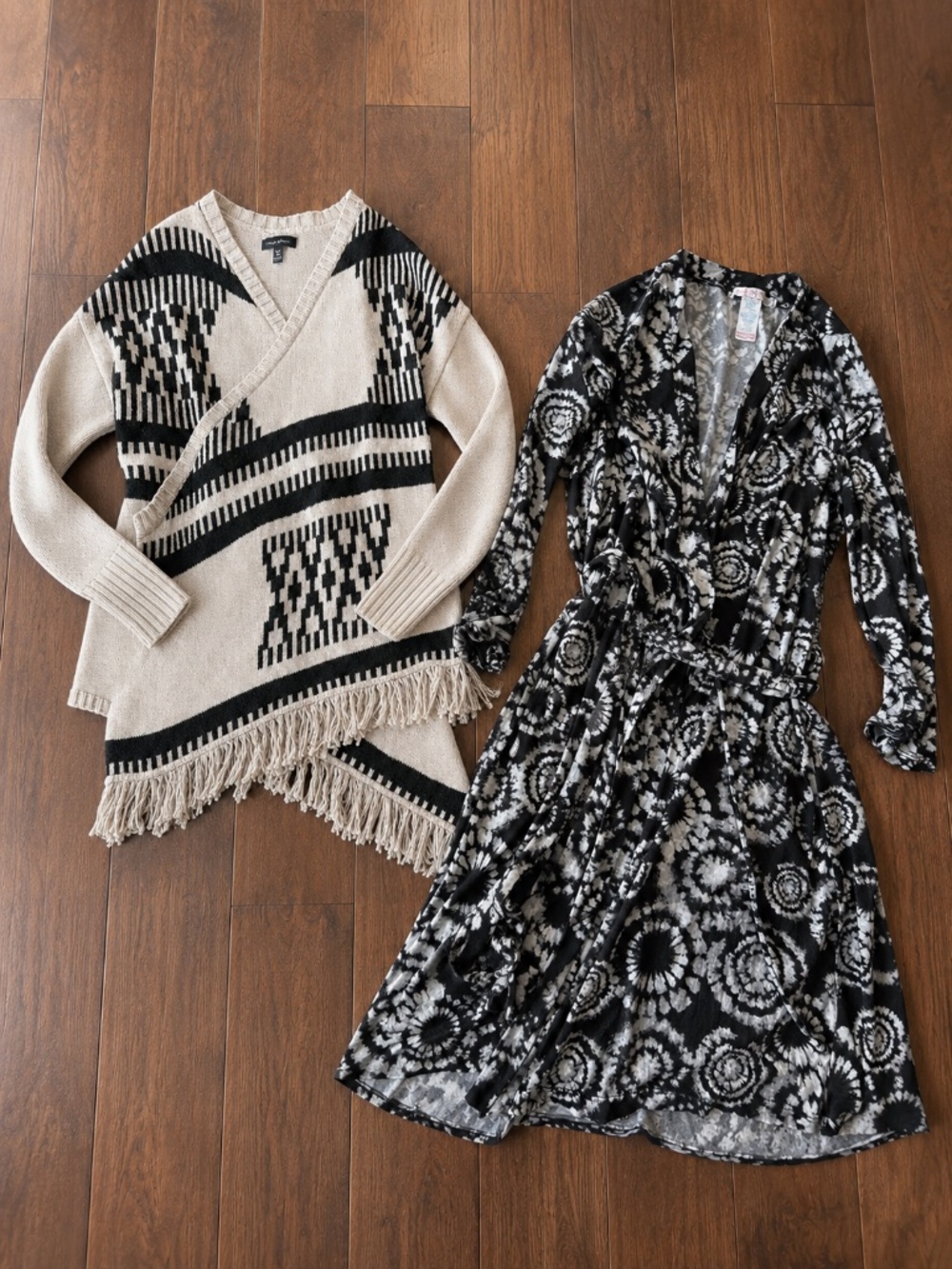 Black Cream Boho Bundle Fringe Cardigan & Floral Wrap Dress